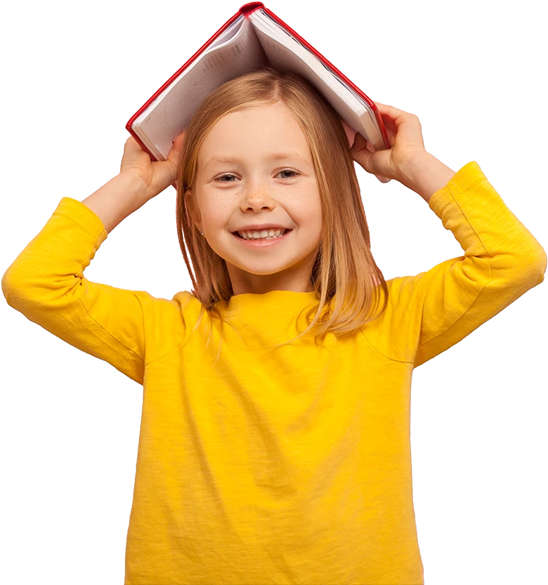 girl with book on her head